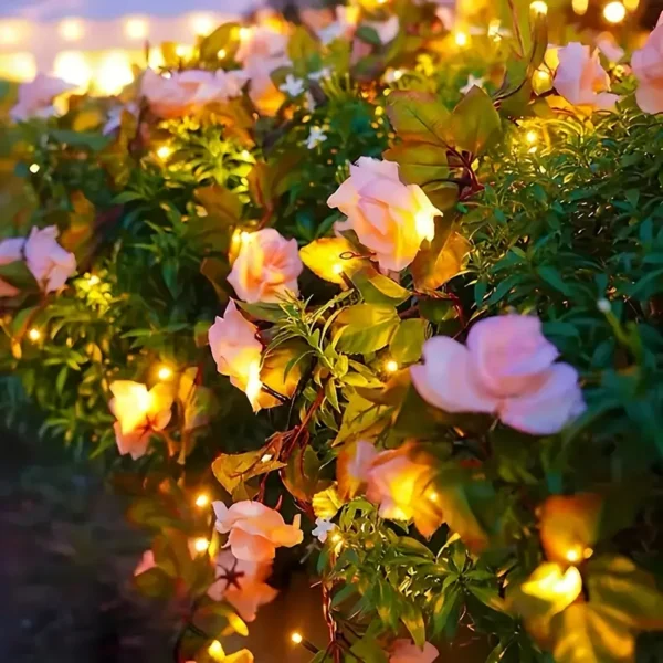 Artificial Pink Rose Garland with LED Lights - Image 2