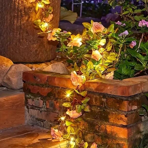 Artificial Pink Rose Garland with LED Lights - Image 3