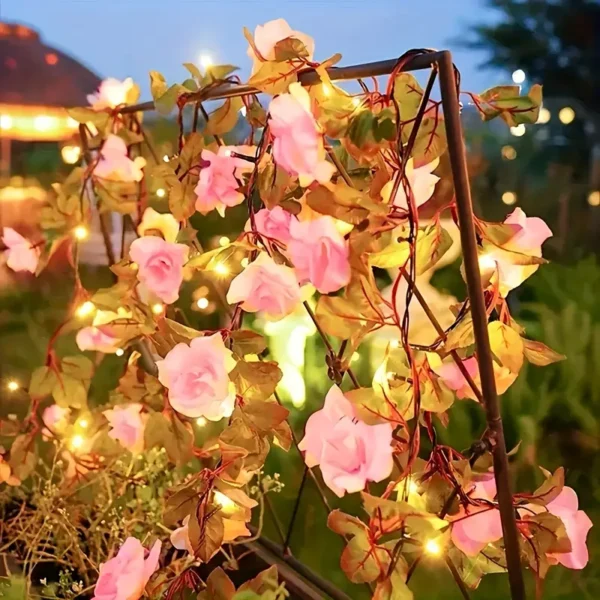 Artificial Pink Rose Garland with LED Lights - Image 6