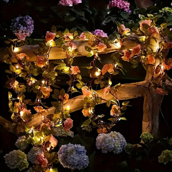 Artificial Pink Rose Garland with LED Lights - Image 7