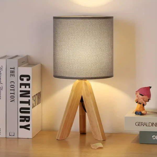LYOOWNG Wooden Tripod Table Lamp with Linen Shade - Image 2
