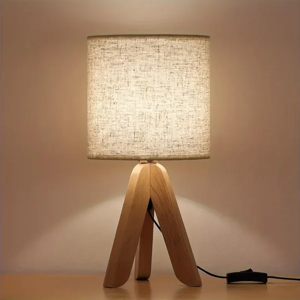 LYOOWNG Wooden Tripod Table Lamp with Linen Shade - Image 3