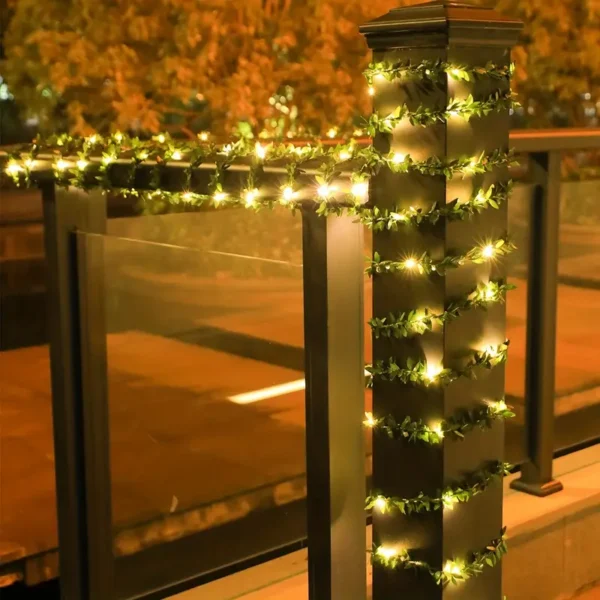 Green Leaf Garland String Lights, Battery Operated Fairy Lights