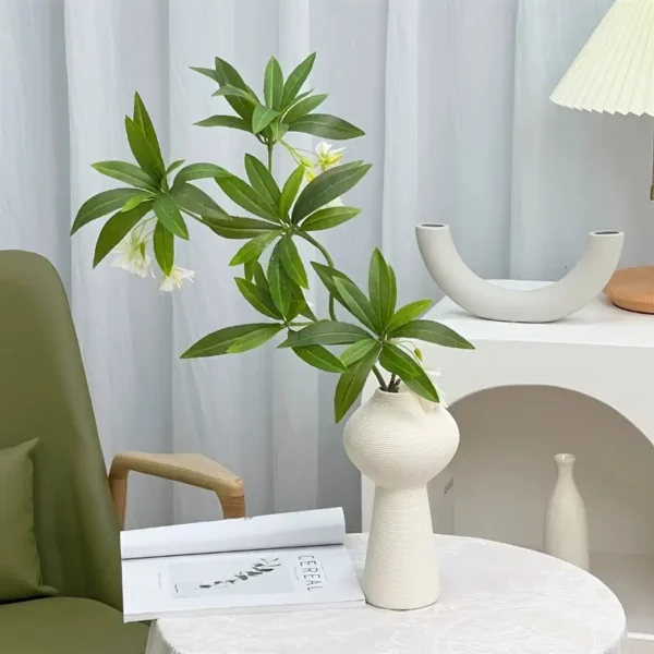 Artificial Banyan Leaves with White Flowers - Image 4