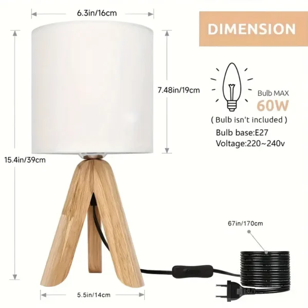 LYOOWNG Wooden Tripod Table Lamp with Linen Shade - Image 5