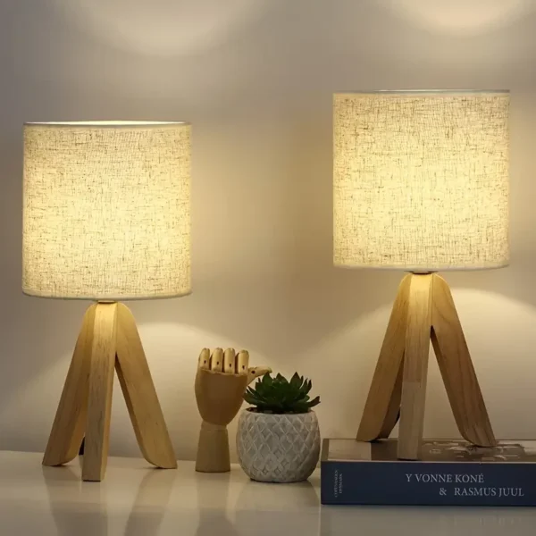 LYOOWNG Wooden Tripod Table Lamp with Linen Shade