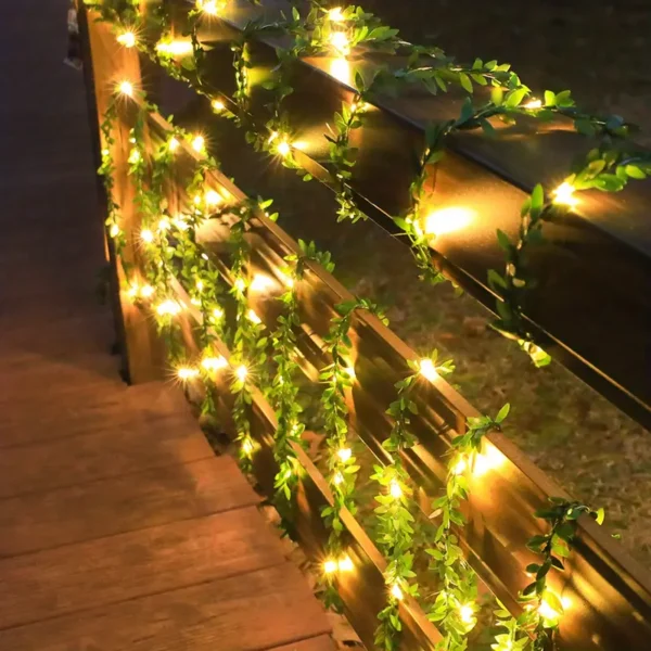 Green Leaf Garland String Lights, Battery Operated Fairy Lights - Image 2